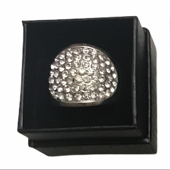 Vintage Stretch Bubble Ring with Rhinestones 7 - Picture 1 of 9